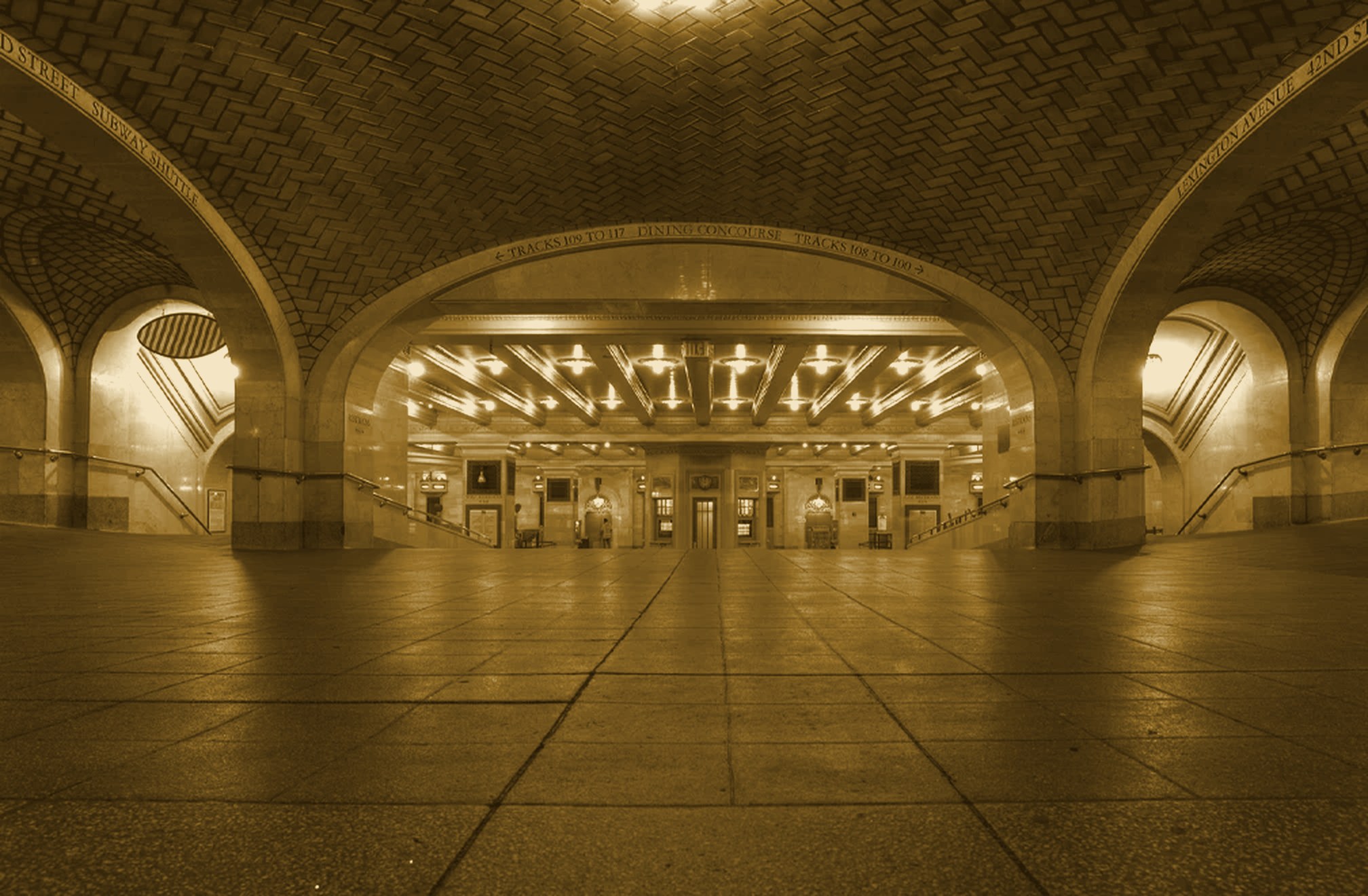 Vaulted tile arches in a historic New York station concourse